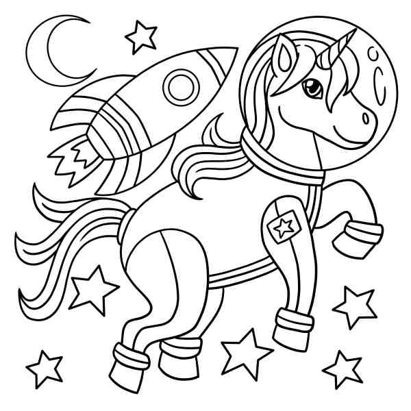 Astronaut Unicorn Space Adventure Printable Coloring Page