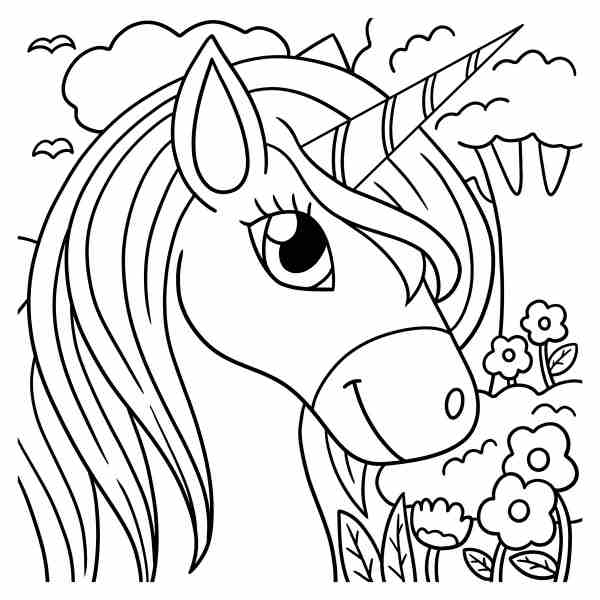 Beautiful Unicorn Head Portrait Printable Coloring Page