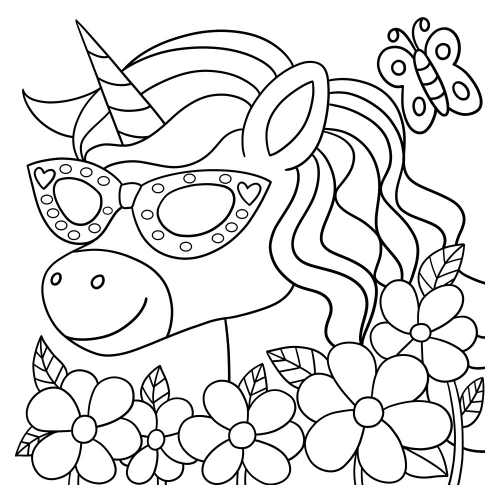 Cute Unicorn with Sunglasses Free Coloring Page