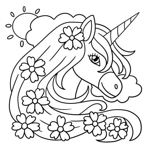 Elegant Unicorn Head Portrait Free Coloring Page
