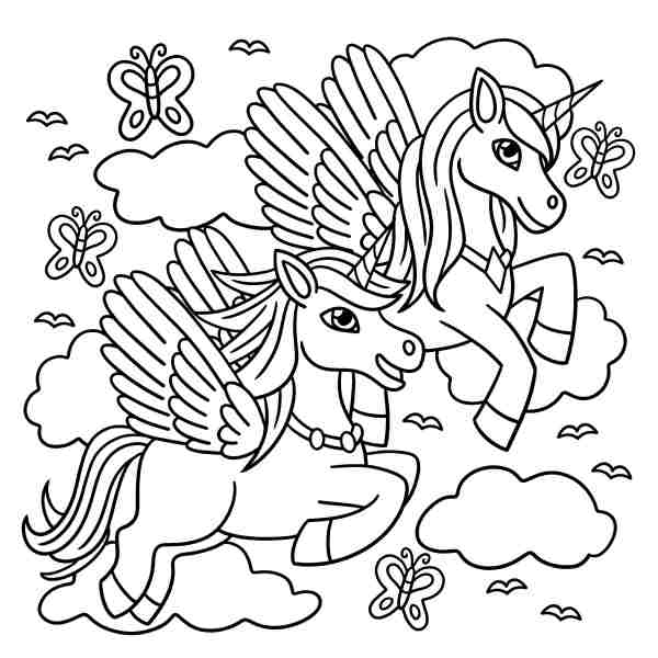 Flying Unicorn Pegasus Printable Coloring Pages