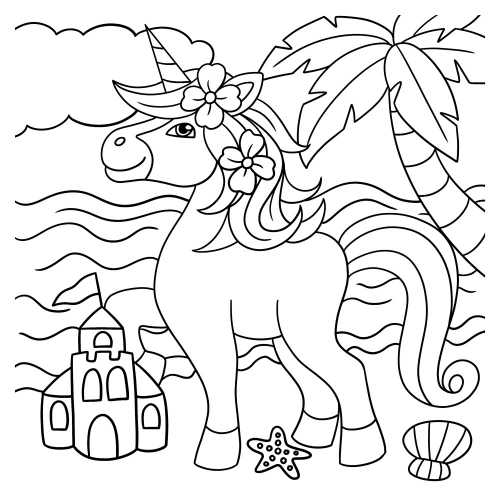Magical Beach Unicorn Free Printable Coloring Page