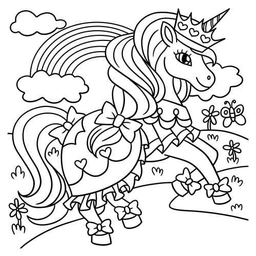 Princess Unicorn in Dress Free Coloring Page