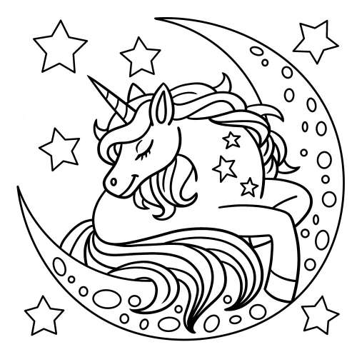 Sleepy Moon Unicorn Free Printable Coloring Page