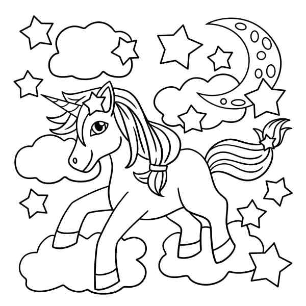 Starry Night Unicorn Printable Coloring Pages