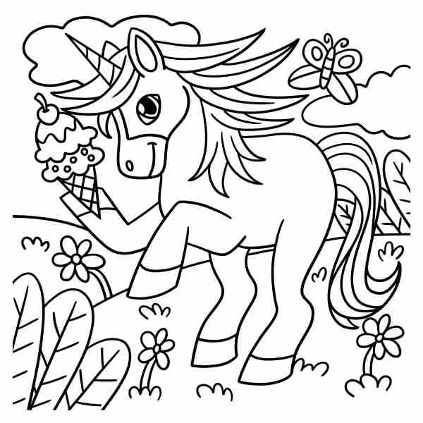 Sweet Unicorn Ice Cream Printable Coloring Pages