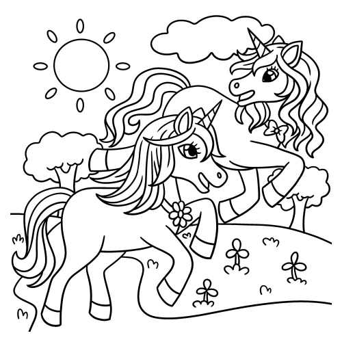 Two Unicorn Friends Free Printable Coloring Page