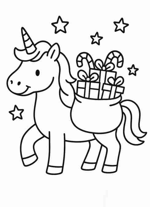 christmas unicorn coloring pages gifts candy canes