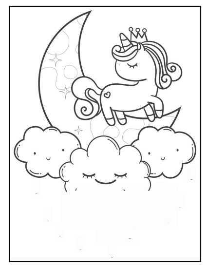 cute baby unicorn coloring pages moon stars night