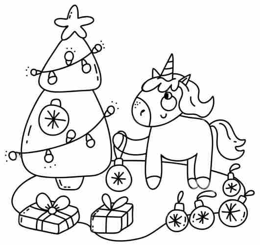 cute christmas unicorn coloring pages tree decorating