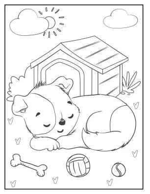 cute puppy dog house coloring page