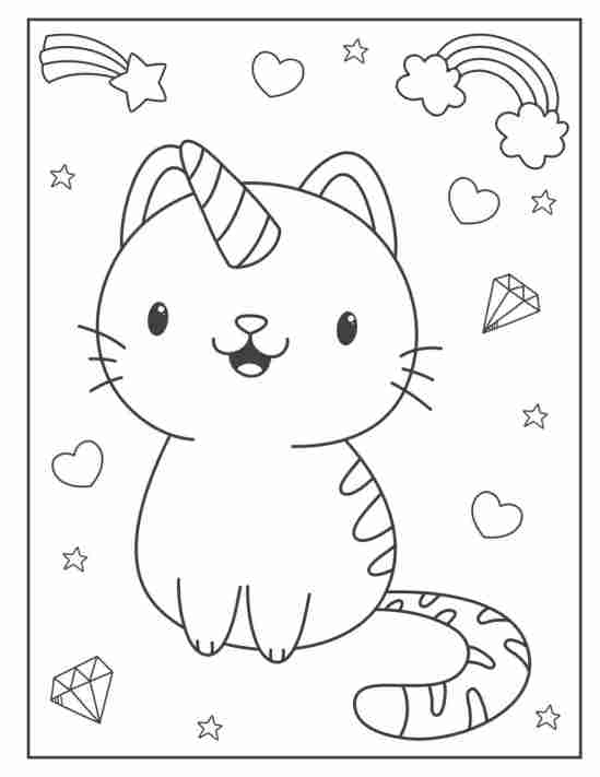 cute unicorn cat sitting coloring page