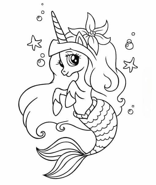 cute unicorn mermaid coloring pages simple design