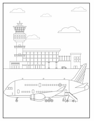 free commercial airplane airport coloring page for boys
