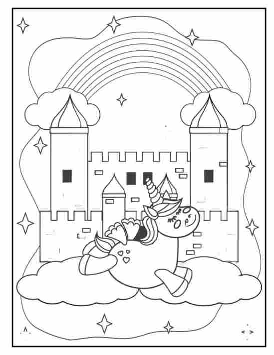 free printable coloring pages unicorn rainbow castle