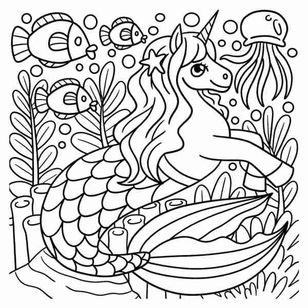 free unicorn mermaid coloring pages flower crown underwater