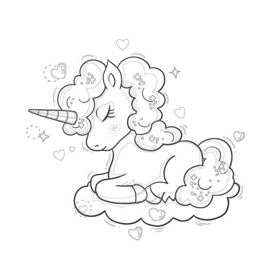 kawaii baby unicorn coloring pages cloud hearts