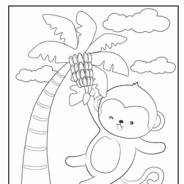 monkey banana tree coloring page
