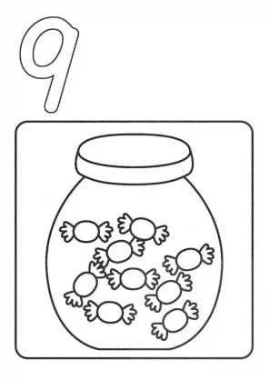 number nine candy jar coloring page