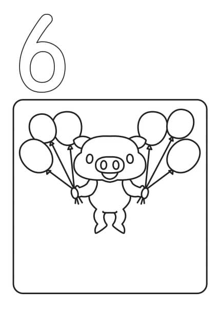 number six balloon party coloring page