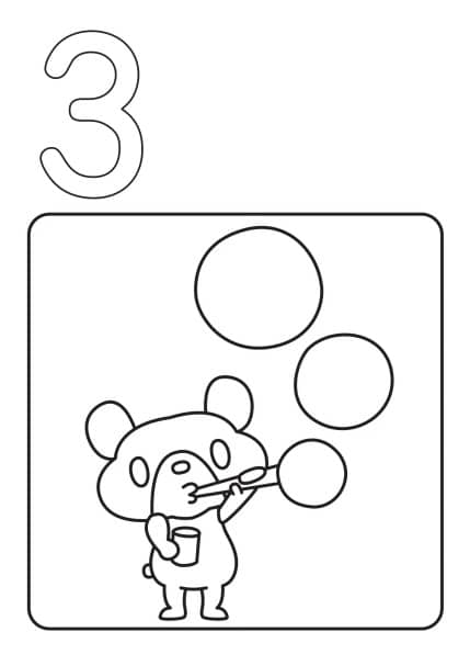 number three bubble fun coloring page