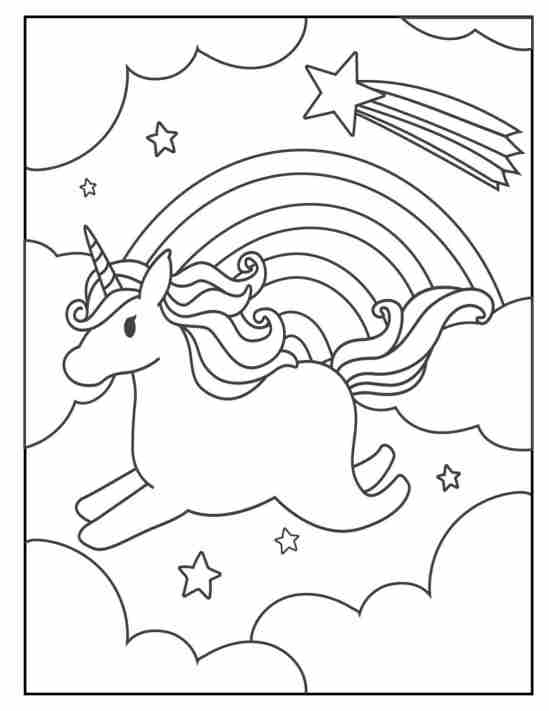 rainbow unicorn coloring pages free Dolan sky