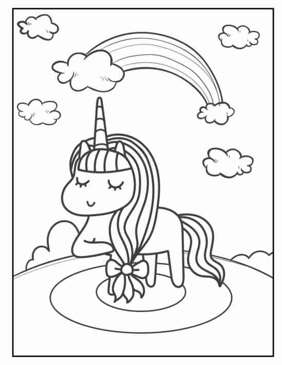 rainbow unicorn printable coloring pages peaceful clouds