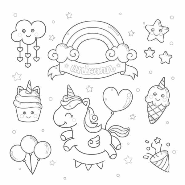 super cute kawaii unicorn coloring pages collection