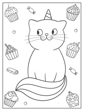 unicorn cat cupcakes treats coloring page