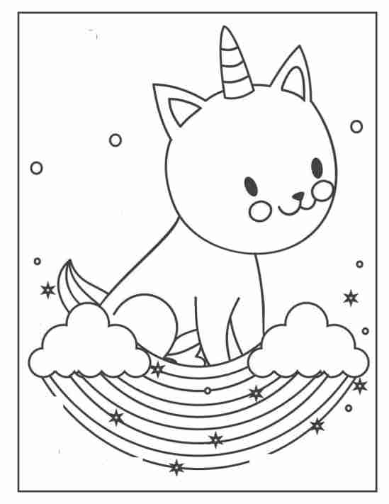 unicorn cat rainbow sitting coloring page