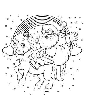unicorn christmas coloring pages santa rainbow ride