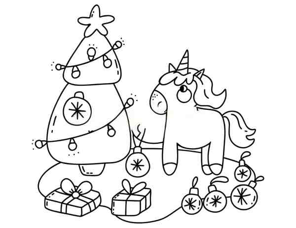 unicorn christmas coloring pages tree ornaments