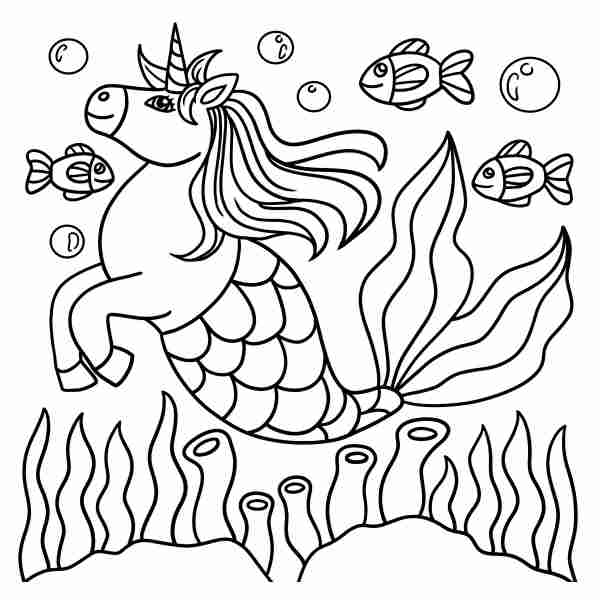 unicorn mermaid coloring pages palm trees beach scene