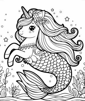 unicorn mermaid coloring pages tropical fish ocean scene