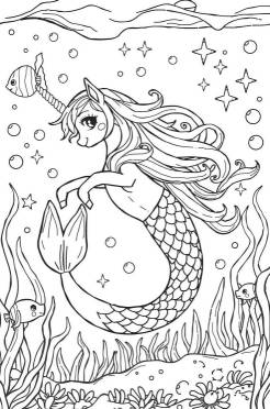 unicorn mermaid coloring pages underwater scene detailed
