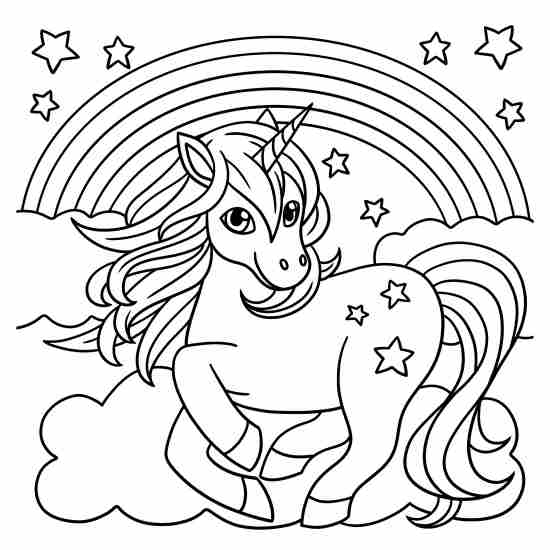 unicorn with rainbow coloring pages stars